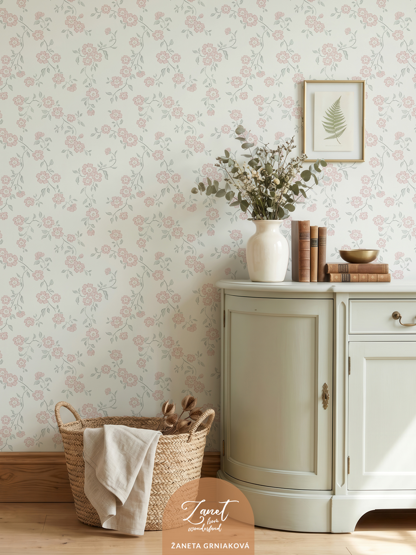 cottage romantic small scale floral vines wallpaper