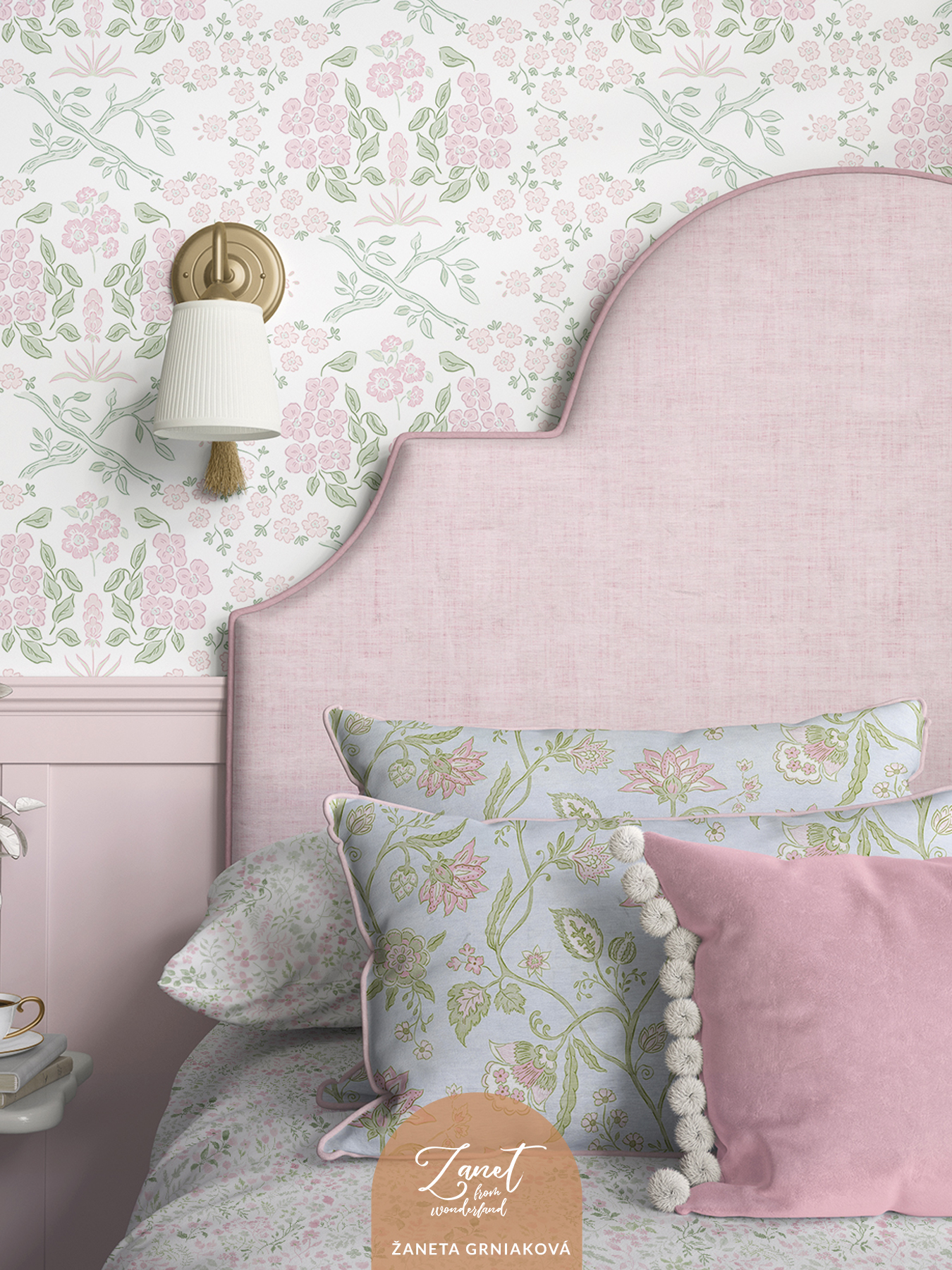 cozy farmhouse cottage pink and green bedroom