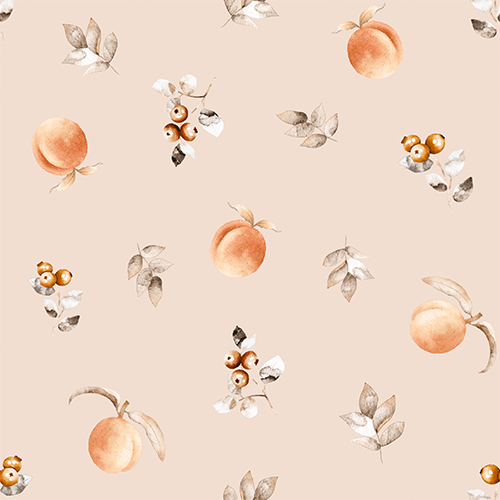 repeating pattern peach, berries, leaves